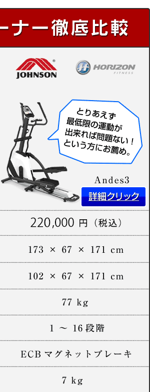 ジョンソン│Andes3 - ルームランナー・クロストレーナーの専門店